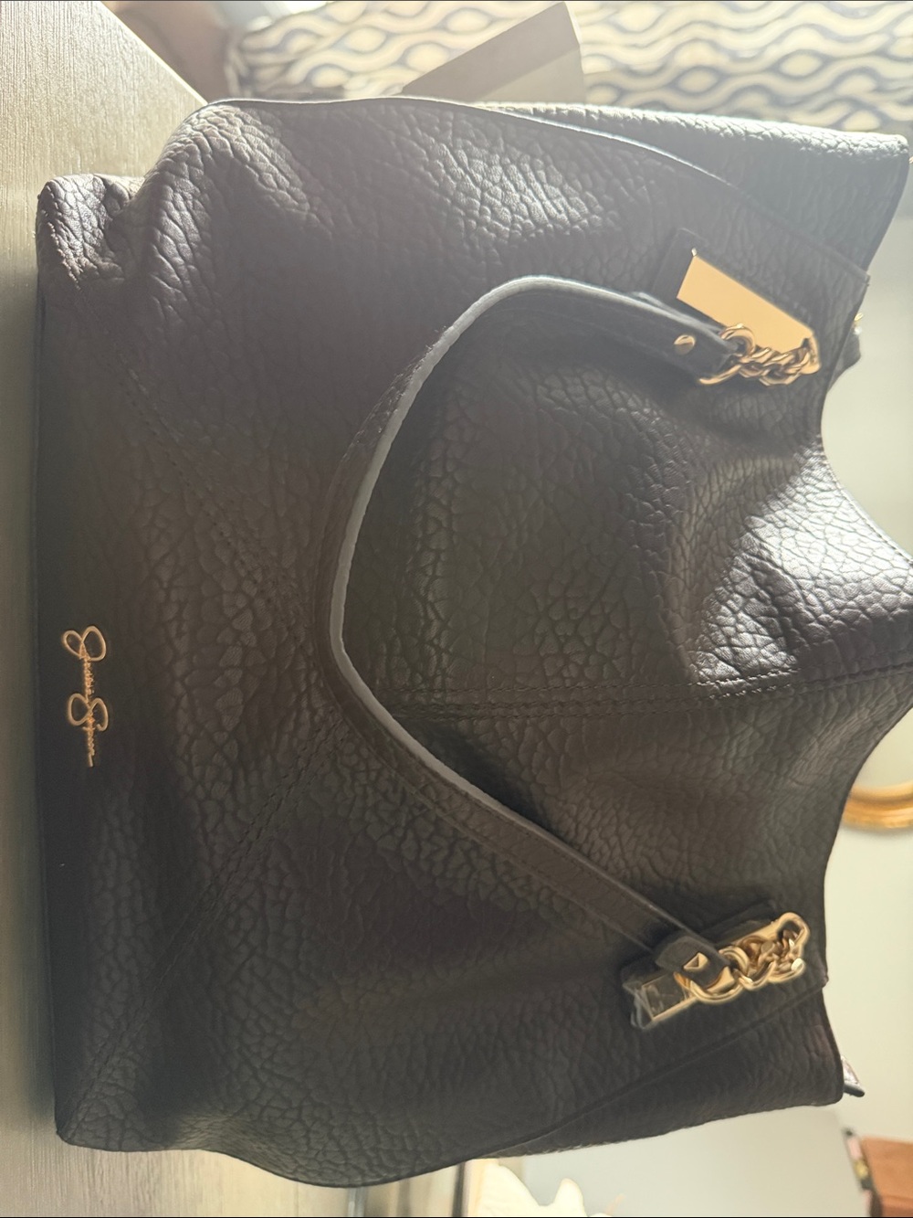Jessica Simpson Black Shoulder Bag with Gold Chain Detail